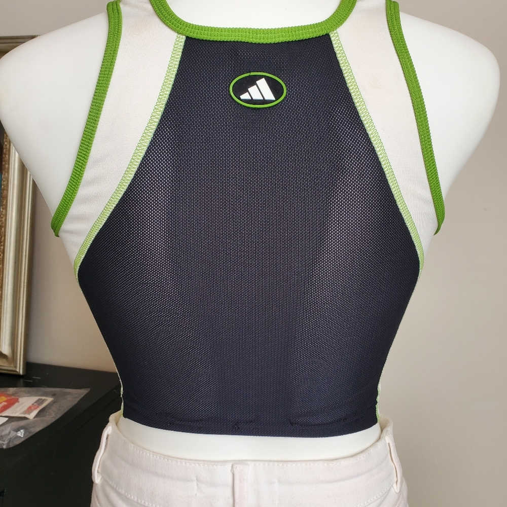 Vintage Adidas sports top, black/green/white, seize M - Picture 3 of 5